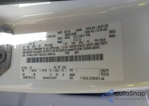 2016 Ford Escape S from USA, damaged, VIN 1FMCU0F72GUC38632